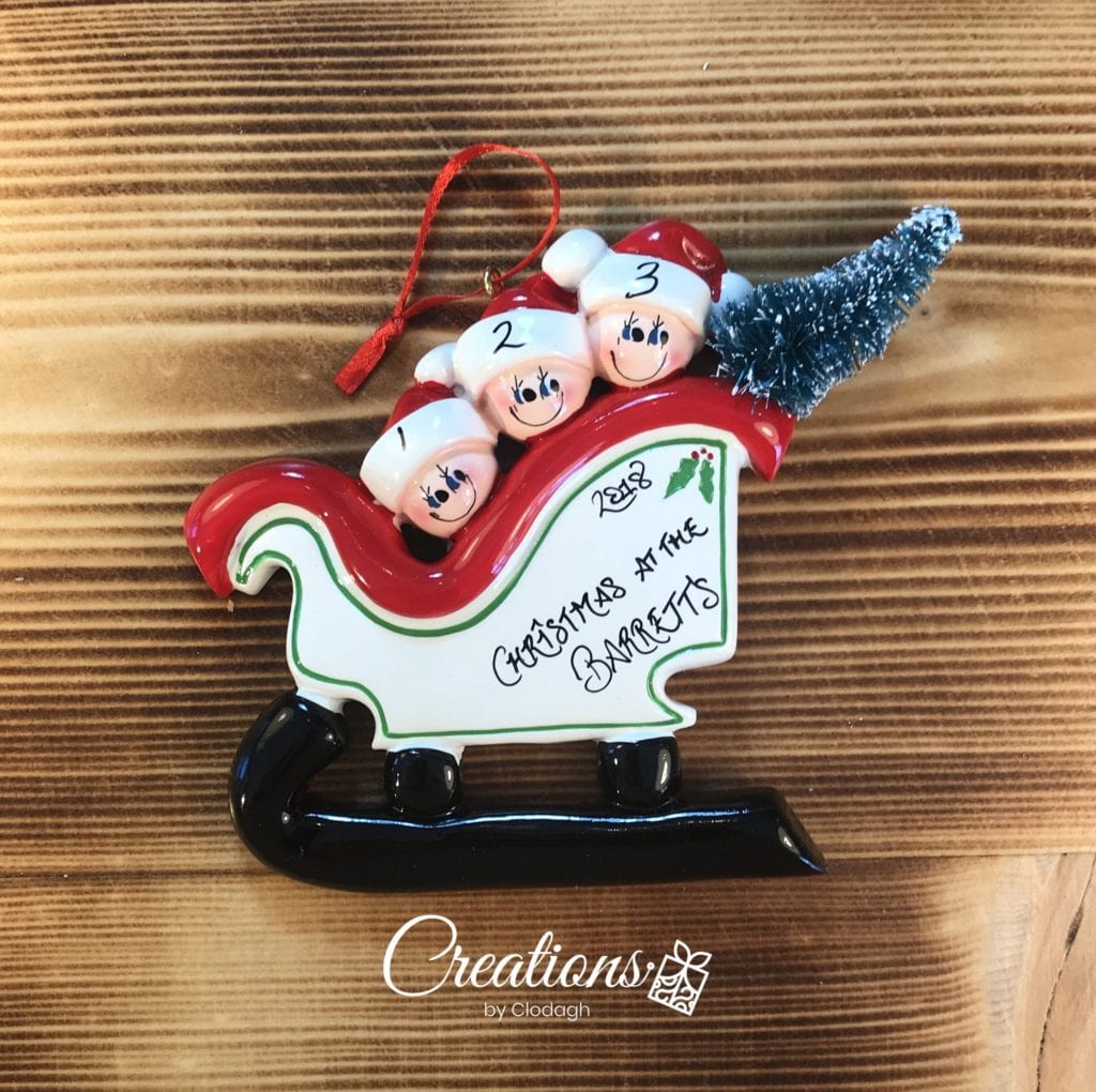 Sleigh Family 3 Personalised Christmas Ornament - Creations by Clodagh