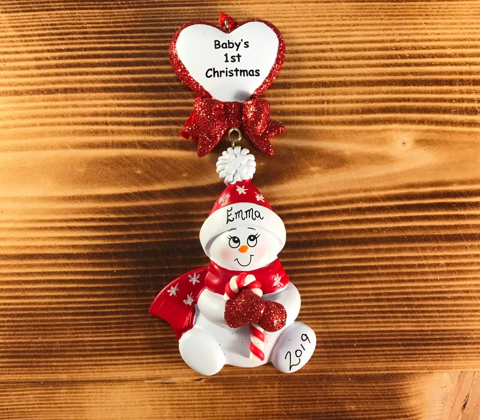 Snow Baby Candy Cane Red Personalised Christmas Ornament Creations by