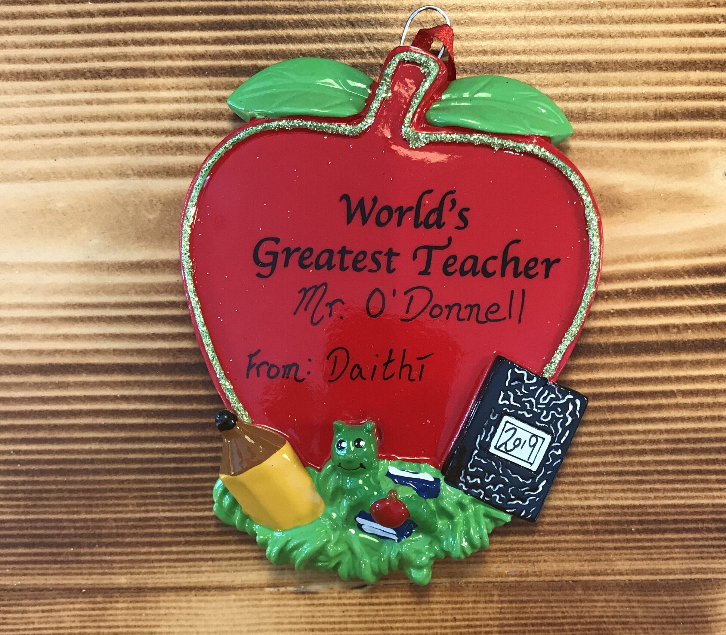 Teacher Red Apple Personalised Christmas Ornament - Creations by Clodagh